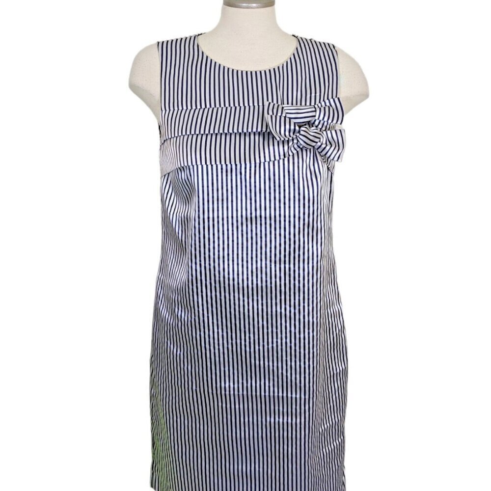 Banana Republic Dress Womens Size 8 Navy Silver Bow Striped Sheath Career Party
